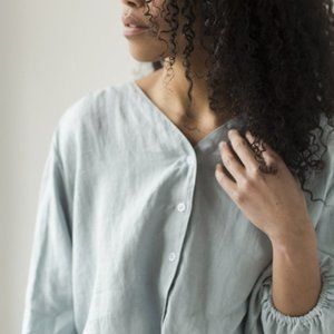 Deiji Studios Soft Linen Blouse, Pale Blue, S